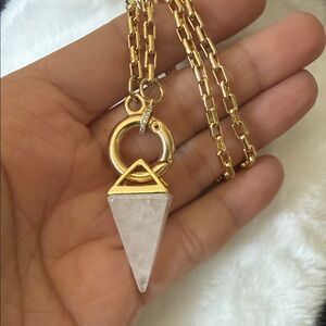 14K Gold-Plated Chain and White Quartz Stone Pendant Necklace